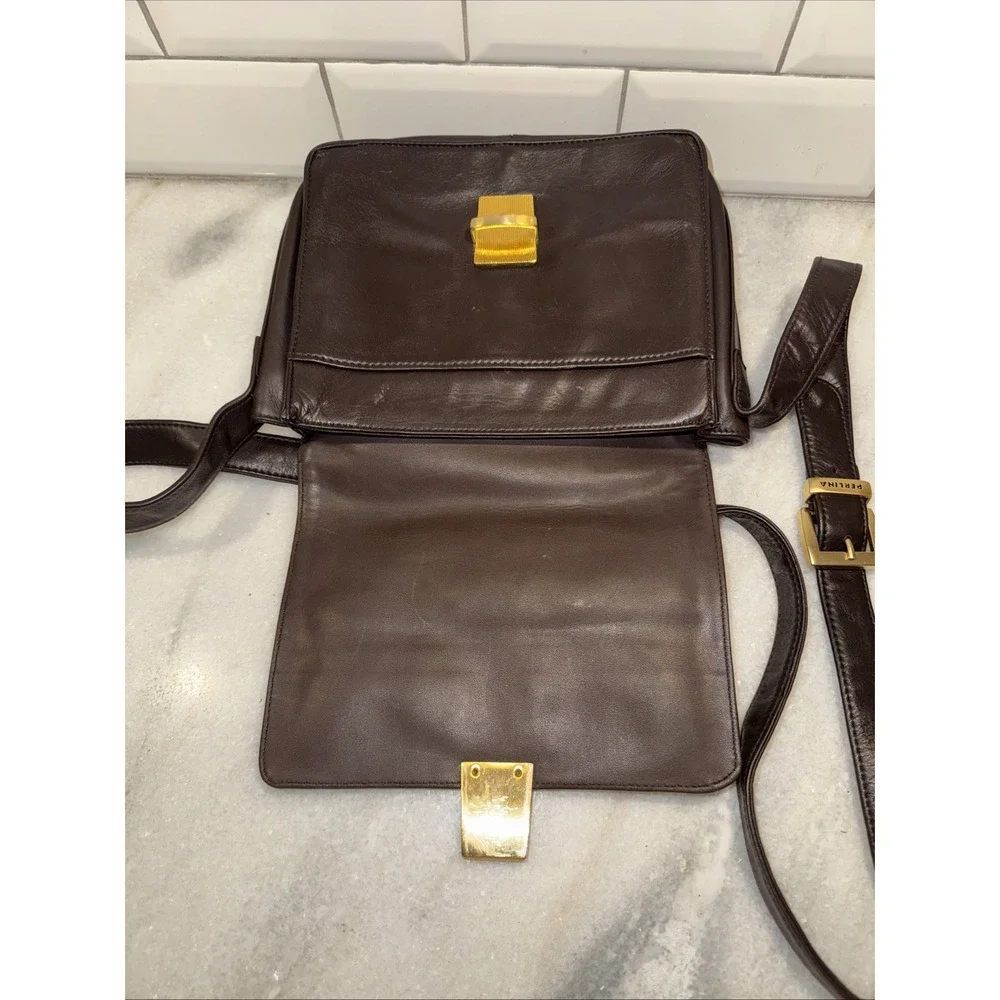 Vintage Perlina Dark Brown‎  Leather Crossbody Bag & Organizer Purse GW997
